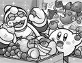 Kirby and King Dedede enjoy the fruits in the pantry.