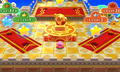 The level select lobby in Kirby's Blowout Blast, where many Warp Stars are visible (some of which are locked)