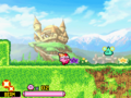 Beam Kirby meets a Sparky, as Castle Dedede can be seen in the background