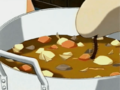 Kirk adds a live centipede to Chef Kawasaki's curry pot.