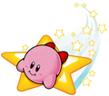 Kirby riding a Warp Star