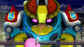 Robo Dedede gets up close to try and jumpscare Kirby.
