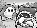 Magolor laughs at Waddle Dee for hiding his friendship with Kirby.