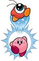 Kirby Super Star Ultra artwork of Kirby calling a Waddle Doo helper