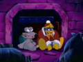 King Dedede and Escargoon take refuge in the mansion's basement.