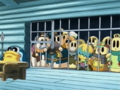Many of the townsfolk are held inside the police headquarters jail cell by the Pengys.