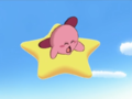 Kirby is hampered by sneezing fits as he tries to ride his Warp Star.