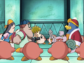 King Dedede apprehends his animation team to get them focused on the project.
