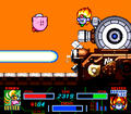 Kirby and Burnin' Leo combat the Combo Cannon in Kirby Super Star.