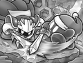 Shadow Kirby, with the Sword ability, attacking Meta Knight in Kirby Fighters: The Destined Rivals!!