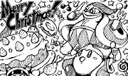 Illustration made for the Kirby Fighters Deluxe & Dedede's Drum Dash Deluxe community in celebration of the holiday season, drawn by Shinya Kumazaki (Japanese version)
