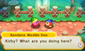 Kirby meeting with Bandana Waddle Dee in the intro stage of Kirby Battle Royale