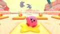 Kirby and some Waddle Dees at the start of the race, with two Server Hands in the background
