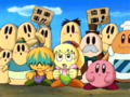 The people of Dream Land protest King Dedede's confiscations.