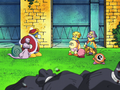 King Dedede and Escargoon reveal their plan to dispose of the trash they could not get rid of the night before.