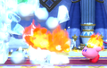 Kirby breaking away an icy barricade in Kirby Star Allies