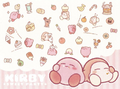 Artwork for the "Kirby Sweet Party" merchandise series", which also features Maxim Tomato juice