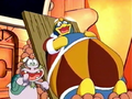 King Dedede and Escargoon laugh at Kirby's sorry state.