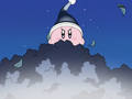 Bomb Kirby standing on a nearby tree during an explosion (Kirby: Right Back at Ya!)