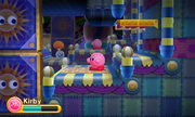 Kirby is wary of these watchful decorations.