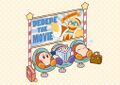 Artwork used for Kirby Pupupu Train, featuring a poster for "Dedede The Movie (No.1 Movie!!!)"