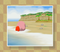 Kirby is washed ashore as the others jump into the portal to the next world.