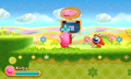 Kirby doing as instructed and inhaling a Waddle Doo in Kirby: Triple Deluxe