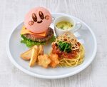 Kirby Cafe Kirby Burger and Spaghetti with Steamed Vegetables Tokyo late 2019.jpg