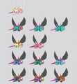 Concept art for Aeon Hero's color scheme (dark). The closest to the final design is in the middle of the third row. (Super Kirby Clash)