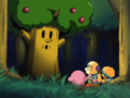 Kirby and the kids rendezvous with Whispy Woods.