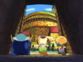 Tiff, Tuff, and Meta Knight run into the castle to find Gus.