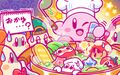 Illustration from the Kirby JP Twitter, featuring Kirby putting a Maxim Tomato in a stew