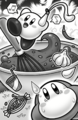 Waddle Dee watches Kirby as he whips up a disaster.
