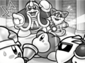 Dedede and the Woodkeeper come running into the scene.