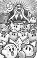 A Cutter Kirby among many of the Kirby clones created by the Kirby Printer in Kirby's Decisive Battle! Battle Royale!!