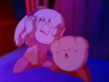 Kirby and Tiff recoil from the noise of the haunted clock room.