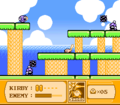 Kirby battles Meta Knight's faithful minions out on the coast.