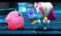 Susie showcases the Dedede Clone blob to Kirby.