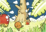 Concept art of Green Greens, featuring Whispy Woods with a ball and chain on his branch