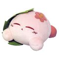 Plushie of Kirby sleeping under a leaf from the "Kirby of the Stars Fuwafuwa Collection" merchandise line, manufactured by San-ei