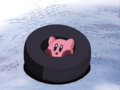 Kirby plays with a tire.