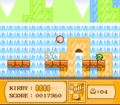 Kirby bounces along the waterfall zone using Ball.