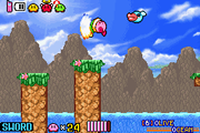 Kirby attacks a Leap in Olive Ocean.