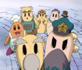 The Cappy Town residents take in King Dedede's announcement.