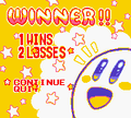 Win screen from the VS mode in Kirby's Star Stacker (Game Boy)