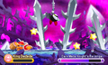 Dark Meta Knight conjuring blades from the ground resembling his own sword in Kirby: Triple Deluxe