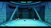 Kirby and the Waddle Dees being taken on the "tour"