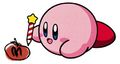 Kirby drawing a Maxim Tomato with a pen designed after the Star Rod, from the Kirby Art & Style Collection