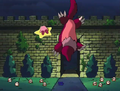 Kirby knocks WolfWrath away using his Warp Star.