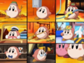 A collage image of Waddle Dees (and Kirby) heeding Waddle Doo's call